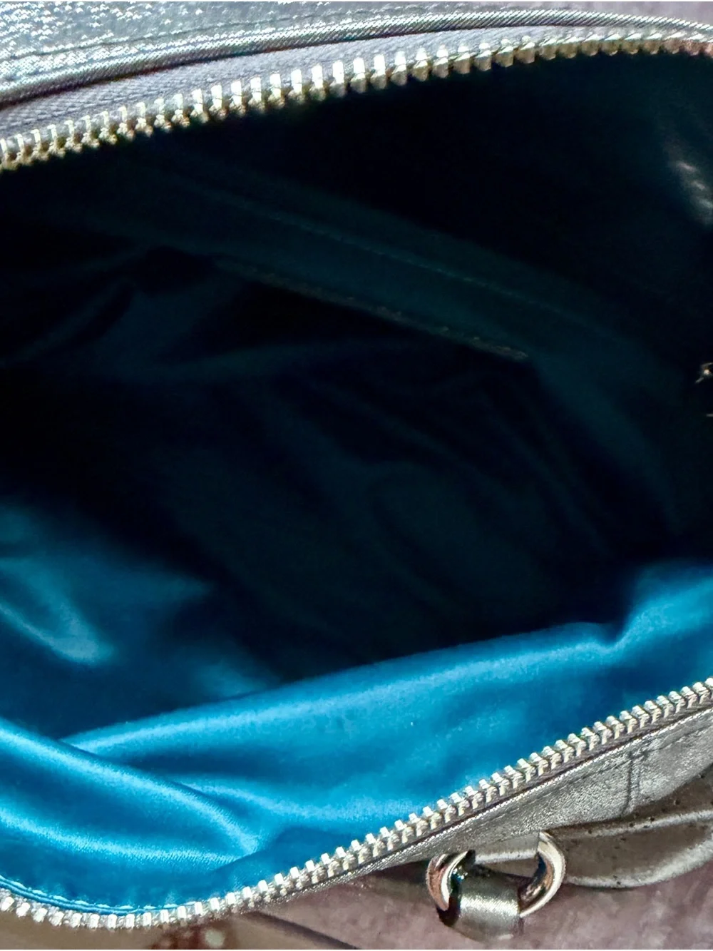 Coach Metallic Silver Leather Satchel with Perforated Detail